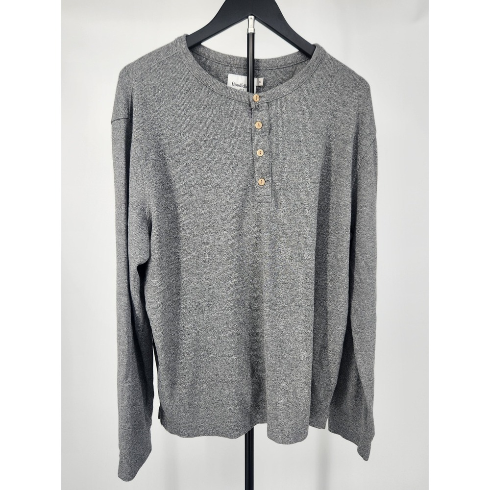 Goodfellow & Co Mens XL Gray Long Sleeve Henley Shirt Cotton Blend Standard Fit